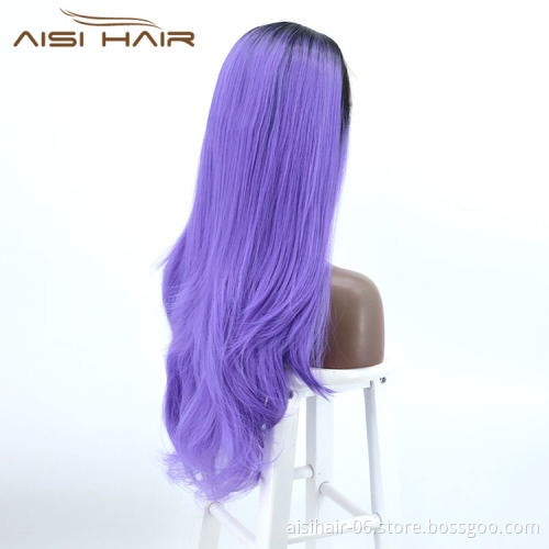 Aisi Hair New Design Top Quality Party Long Body Wave Ombre Purple Lace Frontal Synthetic Hair For Black Women Lace Front Wig